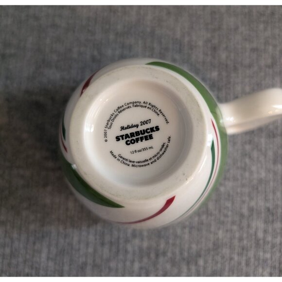 Starbucks Holiday 2007 12oz  Coffee Mug, Green/White/Red Candy/Peppermint Stripe - Picture 5 of 5